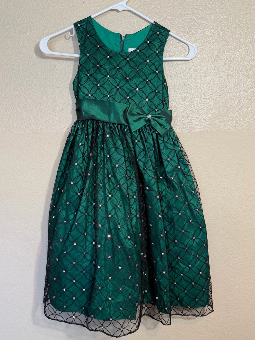 Emerald Green Girls' Party Dress with Bow